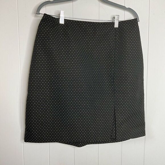 Ann Taylor Womens 12 Side Zip Slit Mini Skirt Black Tan Dots Textured Lined - Picture 1 of 12